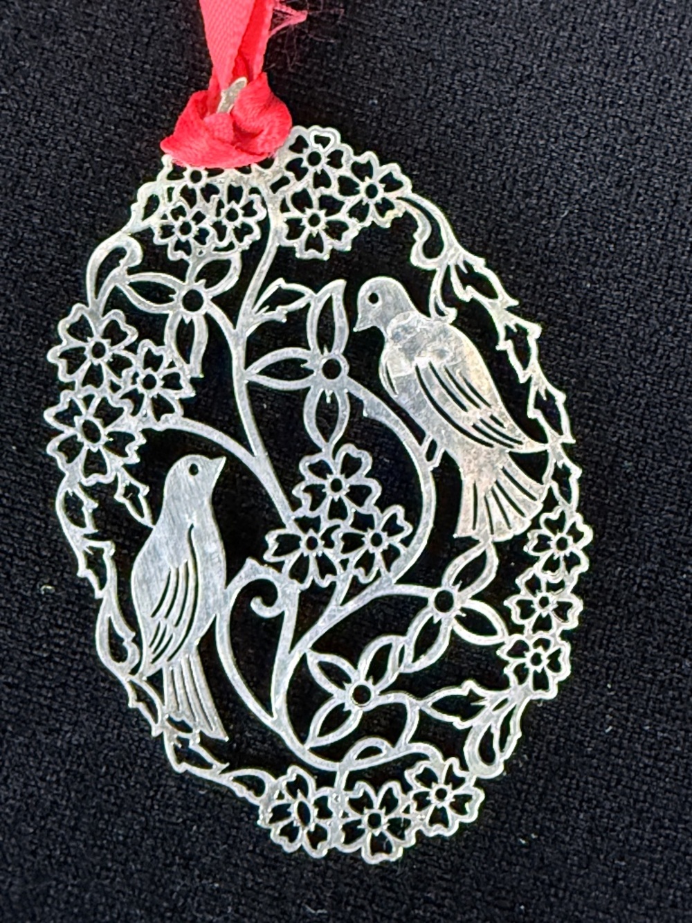 Vintage Towle Silver Plate 12 Days of Christmas Pierced Ornament 2 Turtle Doves